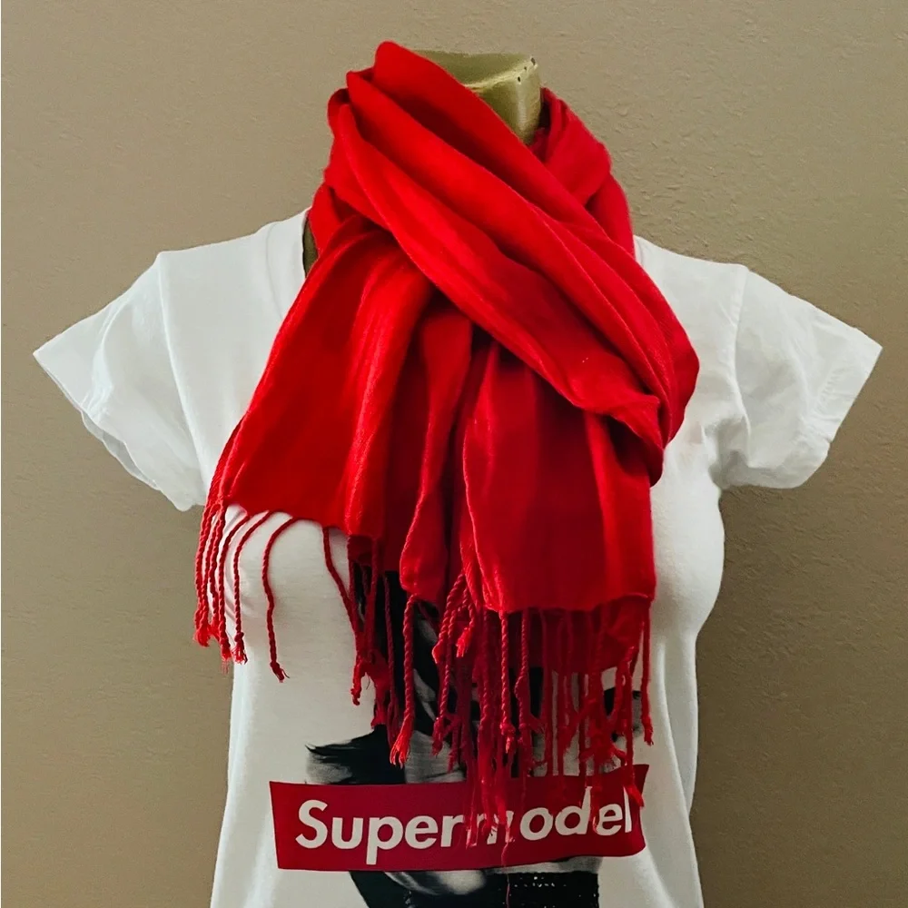 CLASSIC Chic Fringed Red Rectangular SCARF
